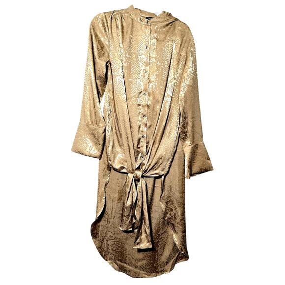 Adrienne Landau Women's L Gold Satin Snake Print Tunic Shirt Luxe Resort wear - Picture 7 of 13